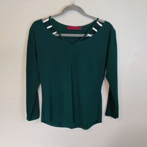 Love Scarlett emerald green 3/4 long sleeve bling v neck formal design sz small